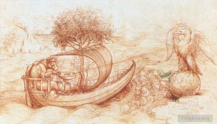 列奥纳多·达·芬奇 的各类绘画作品 -  《狼与鹰的寓言》