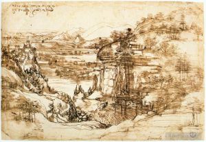 艺术家列奥纳多·达·芬奇作品《1473,年,8,月,5,日为圣玛丽亚德拉尼夫绘制的风景画》