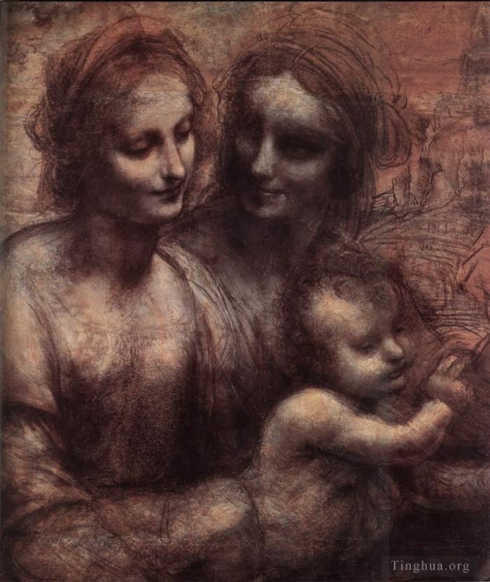 列奥纳多·达·芬奇 的各类绘画作品 -  《麦当娜和孩子与圣安妮和年轻的圣约翰细节1》