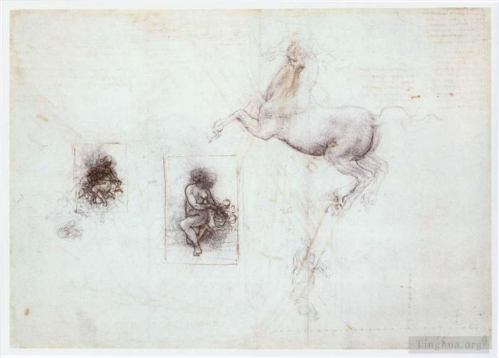 列奥纳多·达·芬奇 的各类绘画作品 -  《勒达和一匹马的研究》