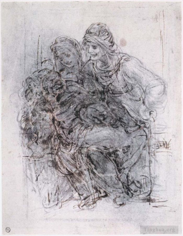 列奥纳多·达·芬奇 的各类绘画作品 -  《圣安妮玛丽和圣婴研究》