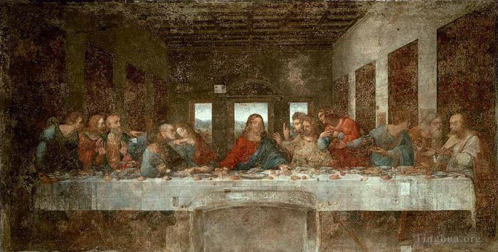 列奥纳多·达·芬奇 的各类绘画作品 -  《最后的晚餐（壁画修复前）》