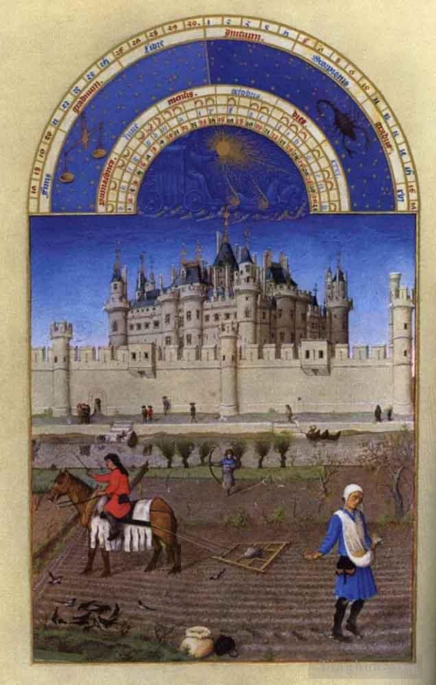 林堡兄弟 的各类绘画作品 -  《十月十月的贝里公爵的财富时刻》