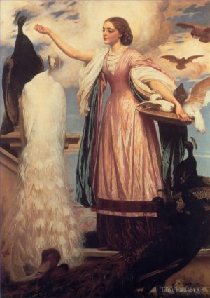 艺术家弗雷德里克·莱顿爵士作品《喂养孔雀的女孩》