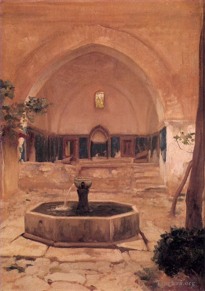 弗雷德里克·莱顿爵士 的油画作品 -  《布鲁萨清真寺庭院，1867,年》
