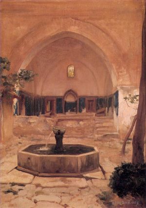 艺术家弗雷德里克·莱顿爵士作品《布鲁萨清真寺庭院，1867,年》