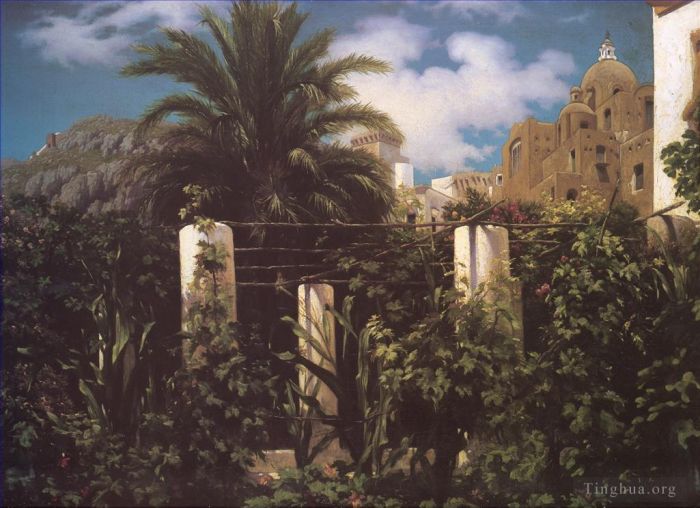 弗雷德里克·莱顿爵士 的油画作品 -  《卡普里岛旅馆花园》