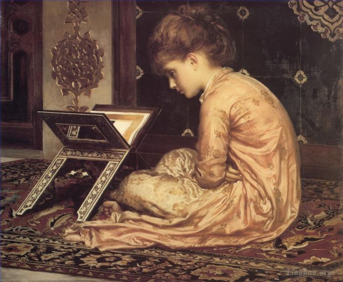 弗雷德里克·莱顿爵士 的油画作品 -  《在阅览桌学习》