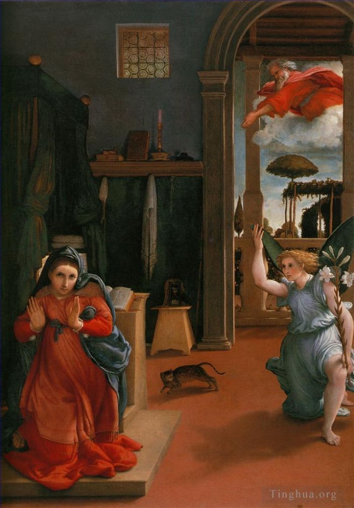 洛伦佐·洛托 的油画作品 -  《天使报喜,1525》
