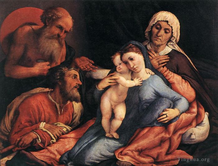 洛伦佐·洛托 的油画作品 -  《麦当娜和圣子与圣徒,1534》