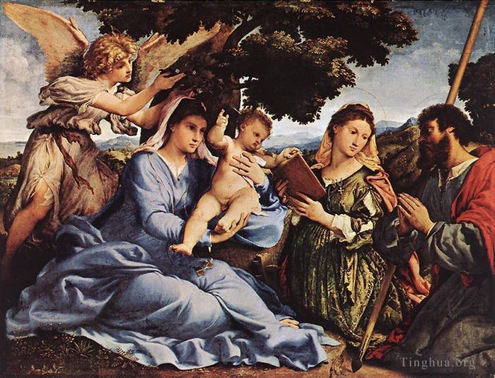 洛伦佐·洛托 的油画作品 -  《麦当娜和孩子与圣徒和天使,1527》