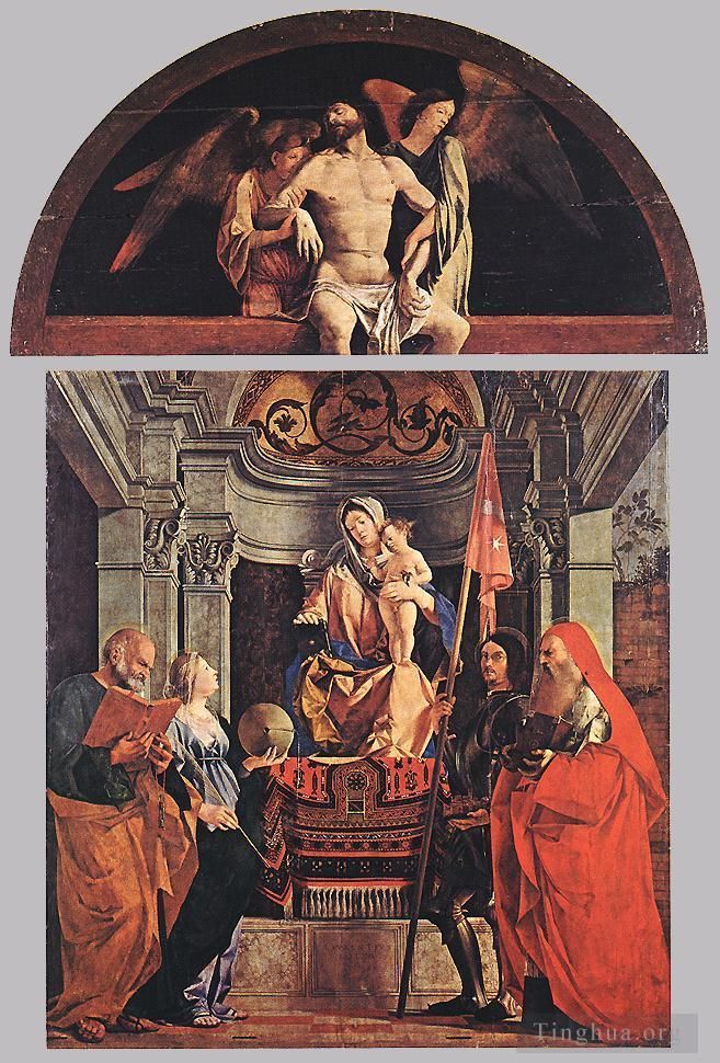洛伦佐·洛托 的油画作品 -  《麦当娜和圣子与圣彼得·克里斯汀·利伯拉勒和杰罗姆》
