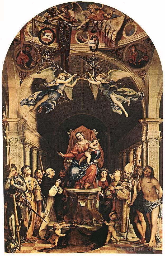 洛伦佐·洛托 的油画作品 -  《麦当娜与孩子和圣徒,1516》