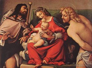 艺术家洛伦佐·洛托作品《麦当娜与孩子,圣摇滚和塞巴斯蒂安,1522》