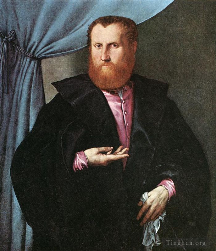 洛伦佐·洛托 的油画作品 -  《黑丝斗篷男子肖像,1535》
