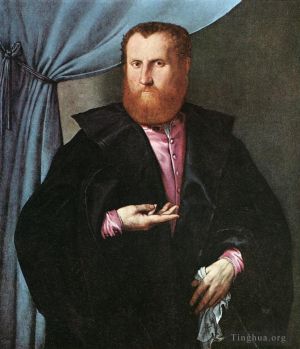 艺术家洛伦佐·洛托作品《黑丝斗篷男子肖像,1535》