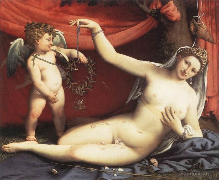 洛伦佐·洛托 的油画作品 -  《维纳斯和丘比特,1540》