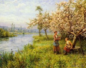 艺术家路易斯·阿斯顿 ·奈特作品《夏日钓鱼后的乡村妇女》