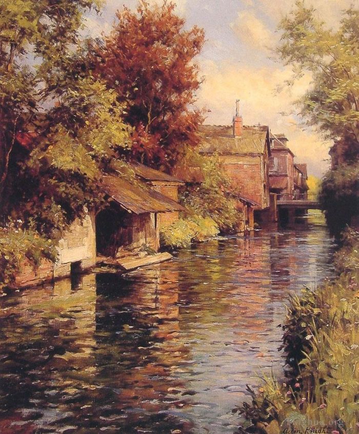 路易斯·阿斯顿 ·奈特 的油画作品 -  《运河上的阳光明媚的下午》