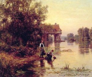 艺术家路易斯·阿斯顿 ·奈特作品《溪边的两个女孩》