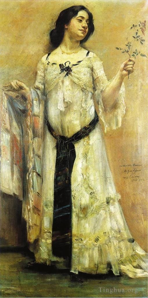 洛维斯·科林斯 的油画作品 -  《穿着白色连衣裙的夏洛特·贝伦德的肖像》