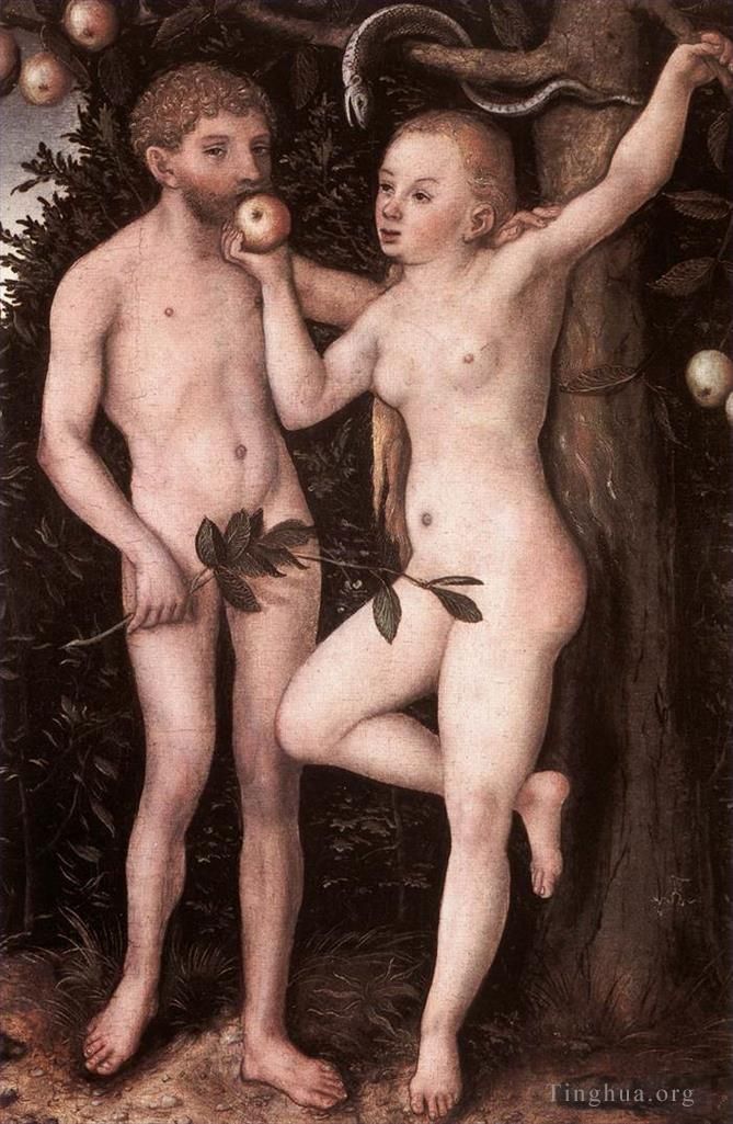 老卢卡斯·克拉纳赫 的油画作品 -  《亚当和夏娃,1538》