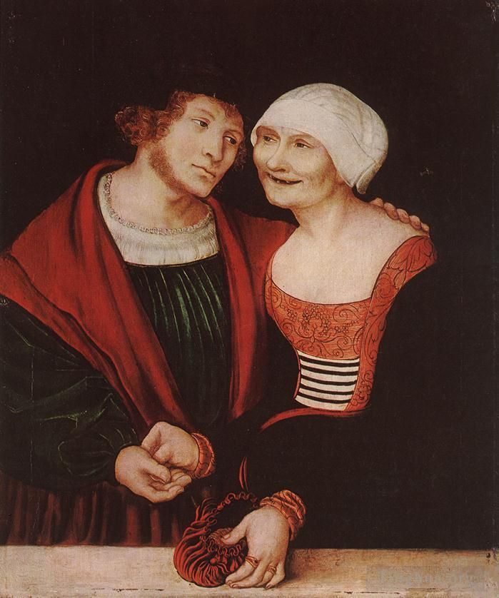 老卢卡斯·克拉纳赫 的油画作品 -  《多情的老妇人和年轻人》