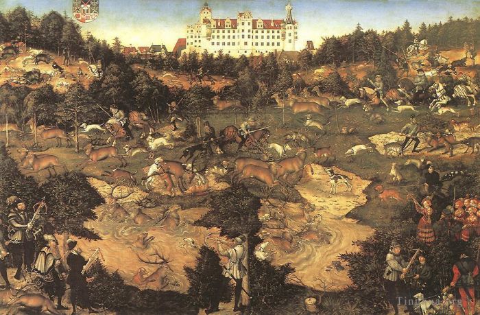 老卢卡斯·克拉纳赫 的油画作品 -  《在托尔高城堡狩猎以纪念查理五世》