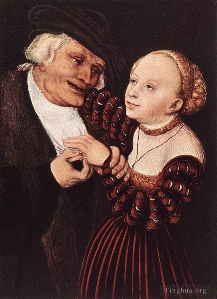 老卢卡斯·克拉纳赫 的油画作品 -  《老男人和年轻女人》
