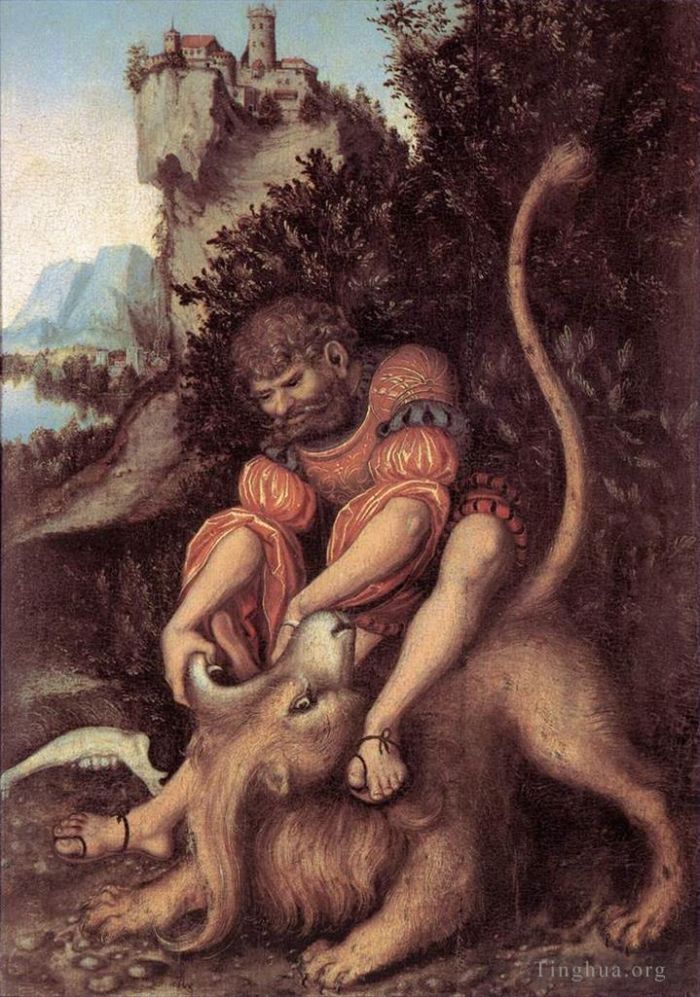 老卢卡斯·克拉纳赫 的油画作品 -  《参孙与狮子的战斗》