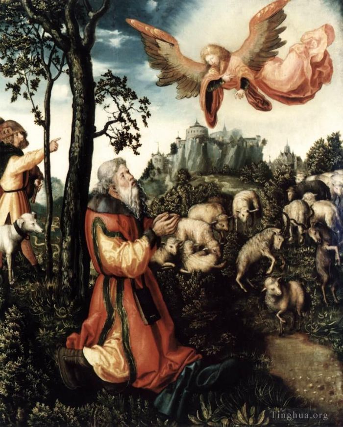 老卢卡斯·克拉纳赫 的油画作品 -  《给约阿希姆的天使报喜》