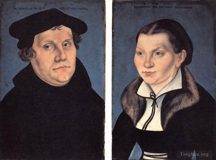 老卢卡斯·克拉纳赫 的油画作品 -  《路德和他妻子的肖像双联画》