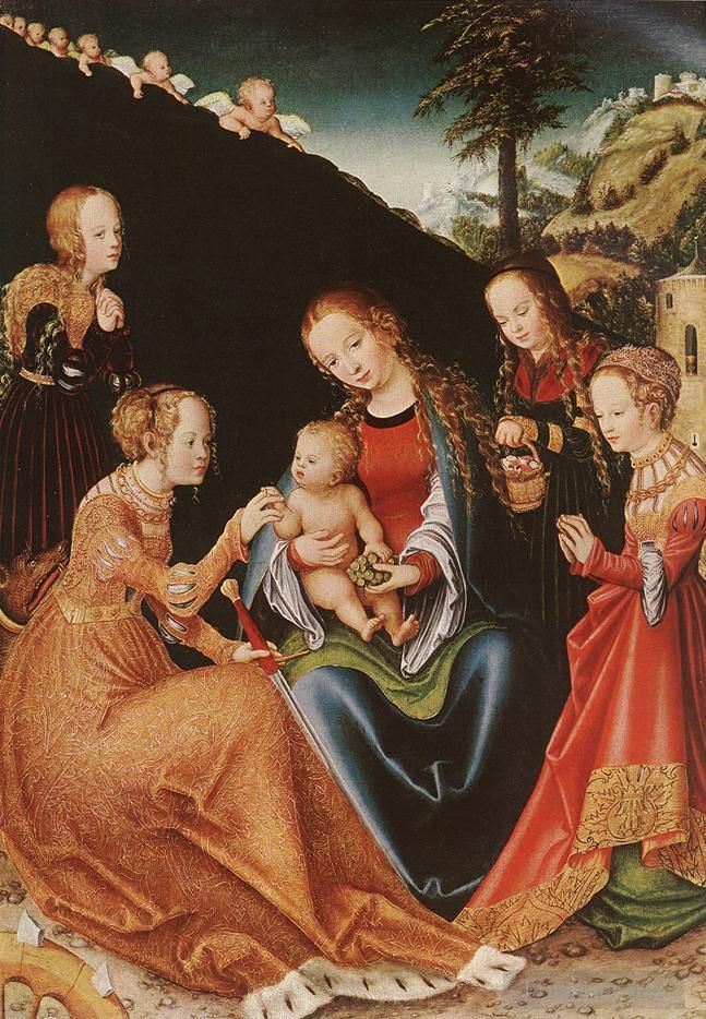 老卢卡斯·克拉纳赫 的油画作品 -  《圣凯瑟琳的神秘婚姻》