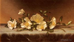 艺术家马丁·约翰逊·赫德作品《浅灰色布上的切诺基玫瑰》