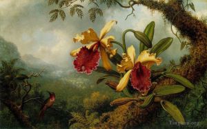 艺术家马丁·约翰逊·赫德作品《兰花和蜂鸟》