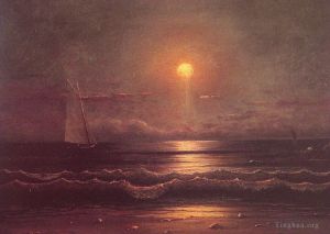 艺术家马丁·约翰逊·赫德作品《月光下航行的海景,Martin,Johnson,Heade》