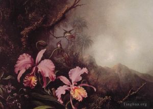 艺术家马丁·约翰逊·赫德作品《山风景中的两朵兰花》