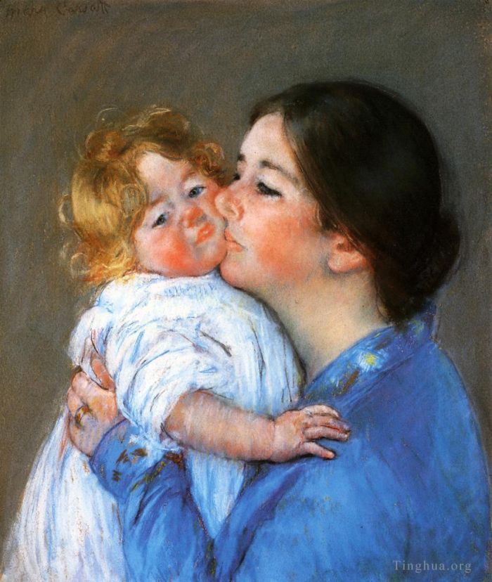 玛丽·史帝文森·卡萨特 的油画作品 -  《给小安妮的吻》