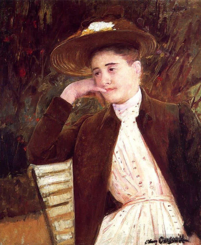 玛丽·史帝文森·卡萨特 的油画作品 -  《戴着棕色帽子的塞莱斯特》