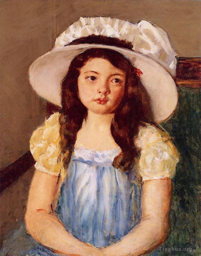 玛丽·史帝文森·卡萨特 的油画作品 -  《弗朗索瓦丝戴着大白帽子》