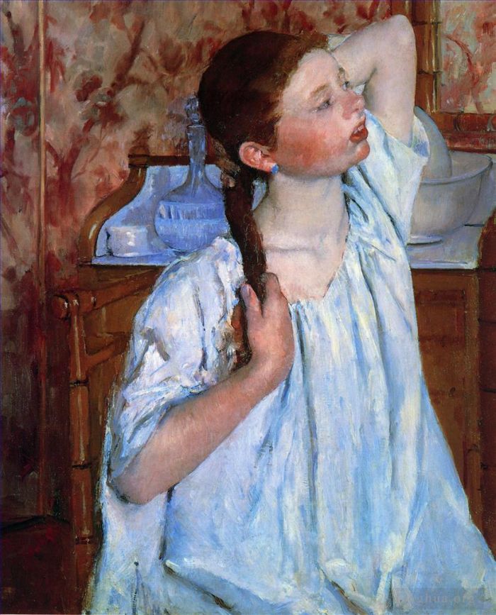 玛丽·史帝文森·卡萨特 的油画作品 -  《整理头发的女孩》
