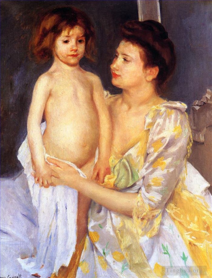 玛丽·史帝文森·卡萨特 的油画作品 -  《朱尔斯被他的母亲擦干》