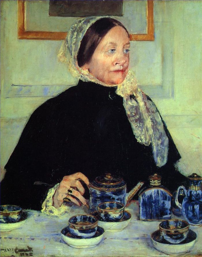 玛丽·史帝文森·卡萨特 的油画作品 -  《茶桌旁的女士》