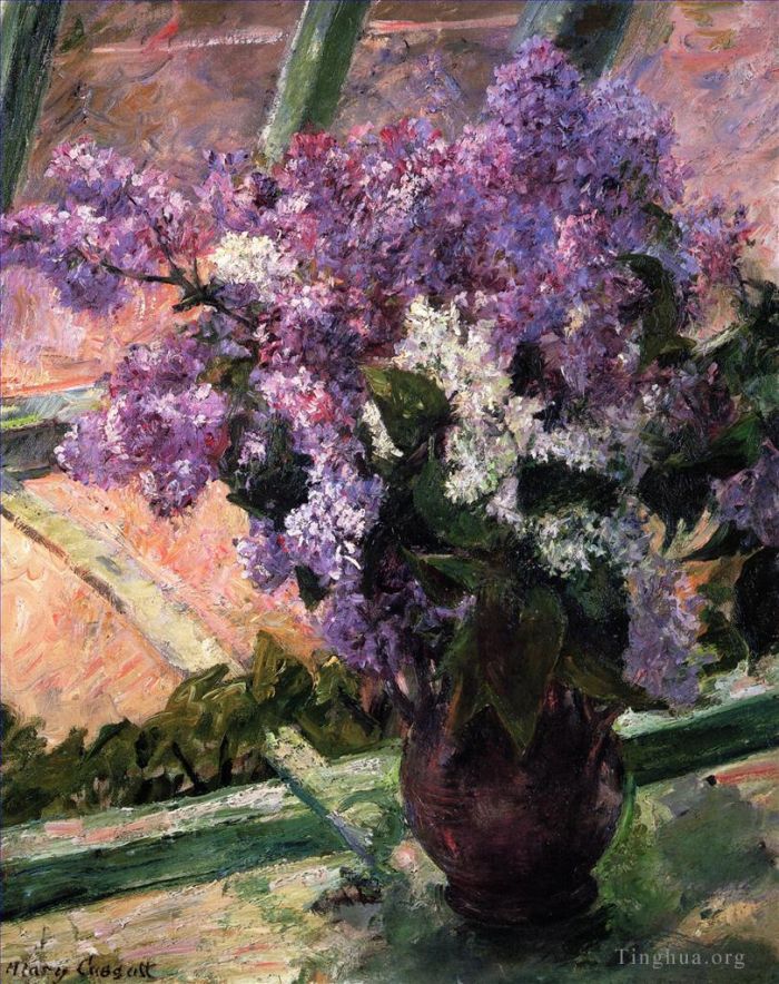 玛丽·史帝文森·卡萨特 的油画作品 -  《窗中的丁香花,玛丽·卡萨特》