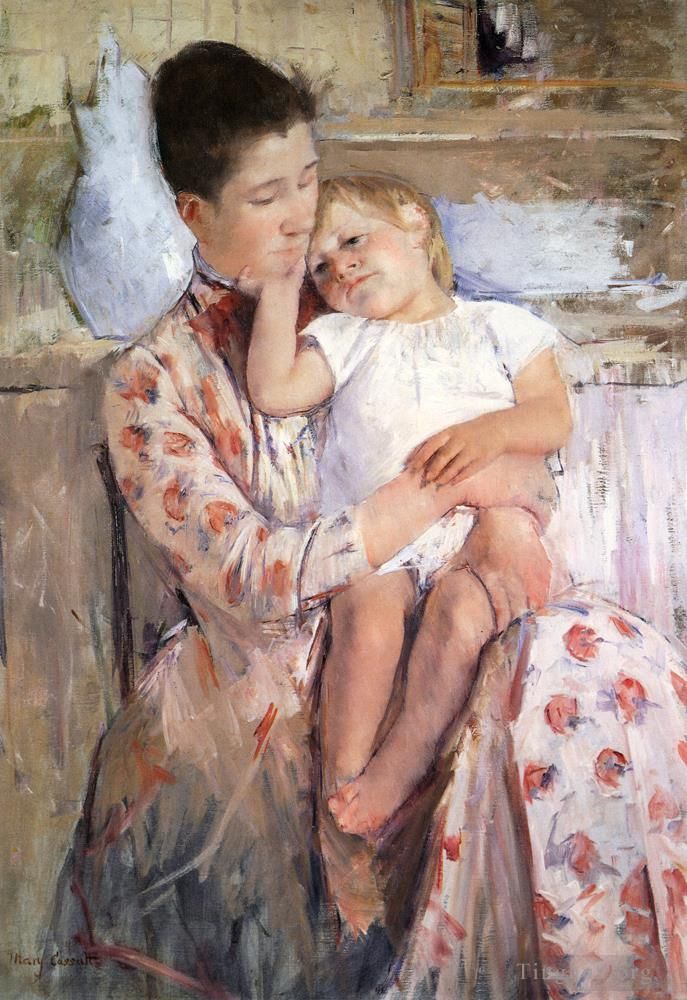 玛丽·史帝文森·卡萨特 的油画作品 -  《母与子,1890》