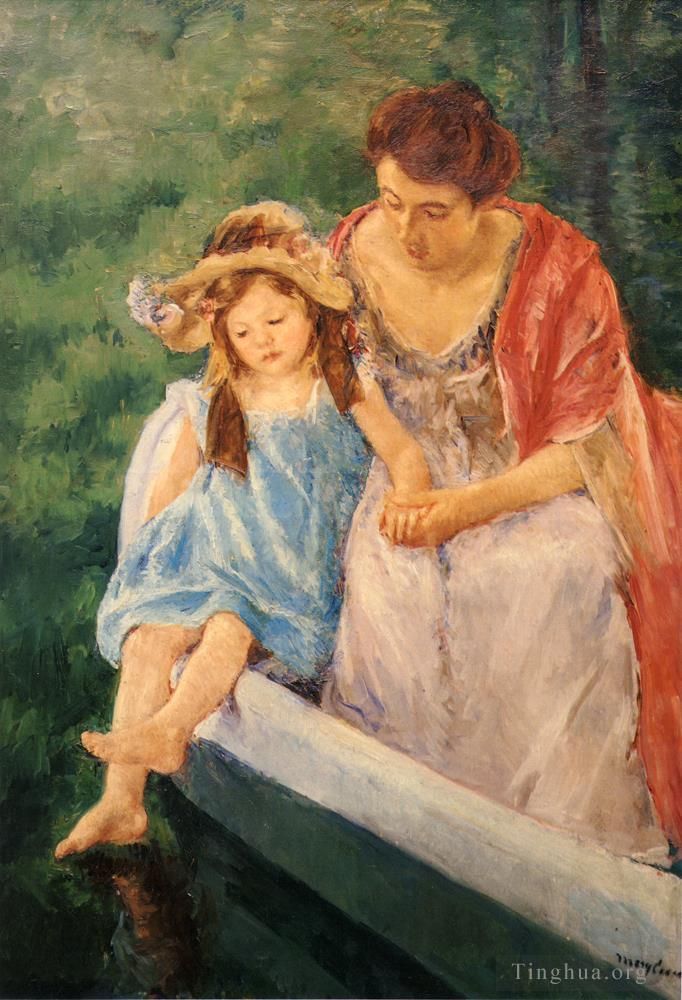 玛丽·史帝文森·卡萨特 的油画作品 -  《母亲和孩子在船上》