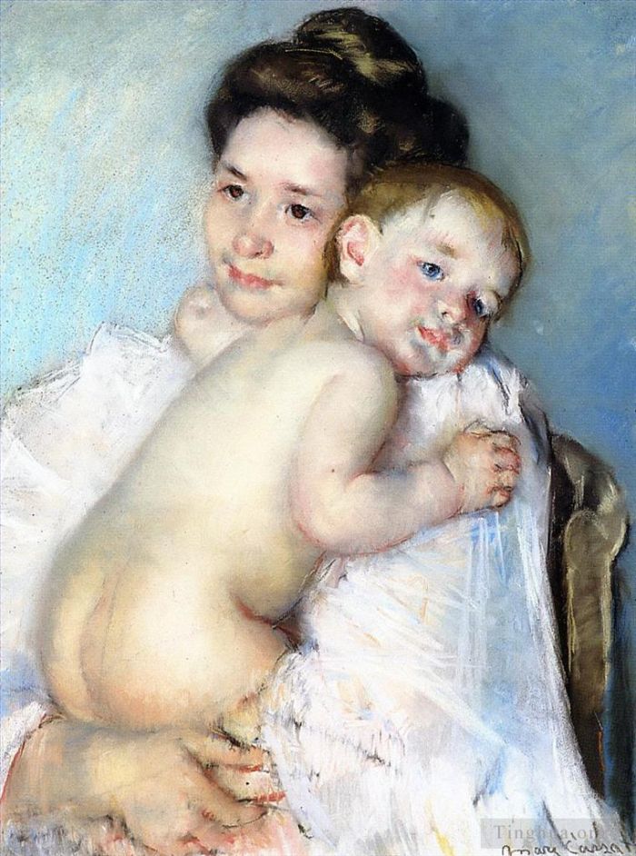 玛丽·史帝文森·卡萨特 的油画作品 -  《贝尔特妈妈抱着她的孩子》