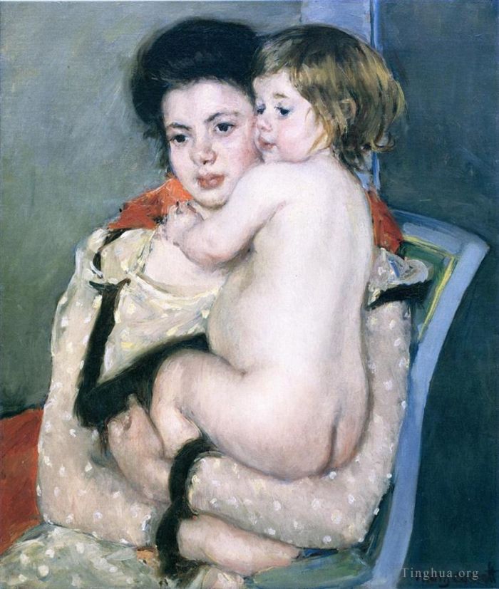 玛丽·史帝文森·卡萨特 的油画作品 -  《雷纳·列斐伏尔,(Reine,Lefebvre),抱着一个裸体婴儿》