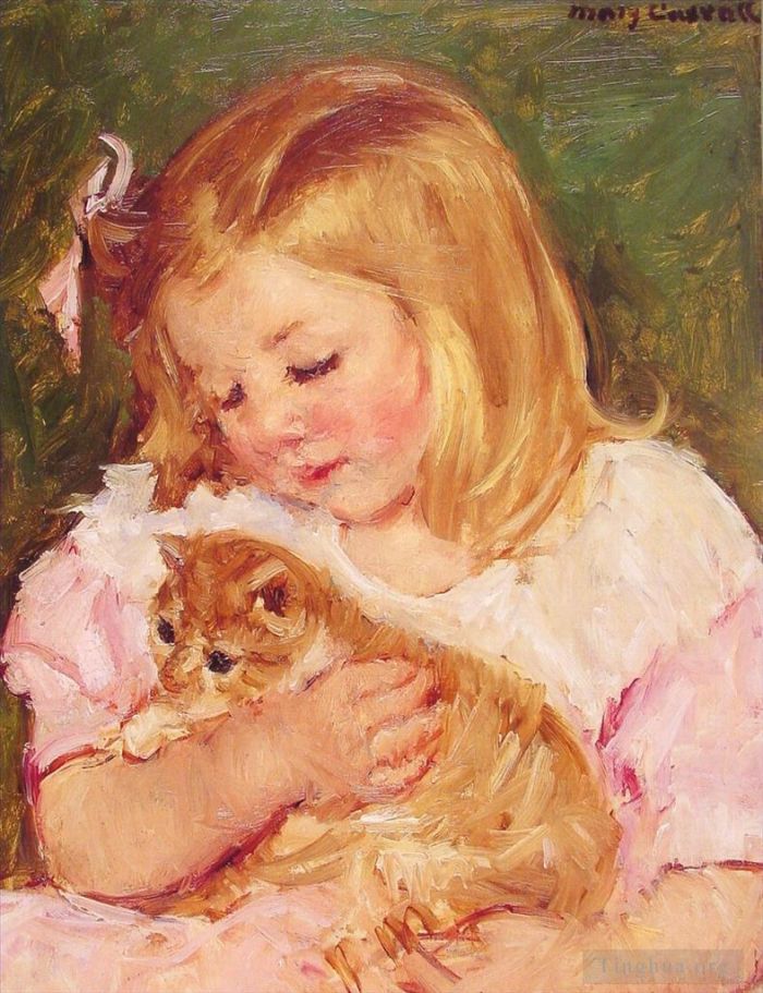 玛丽·史帝文森·卡萨特 的油画作品 -  《莎拉抱着一只猫》