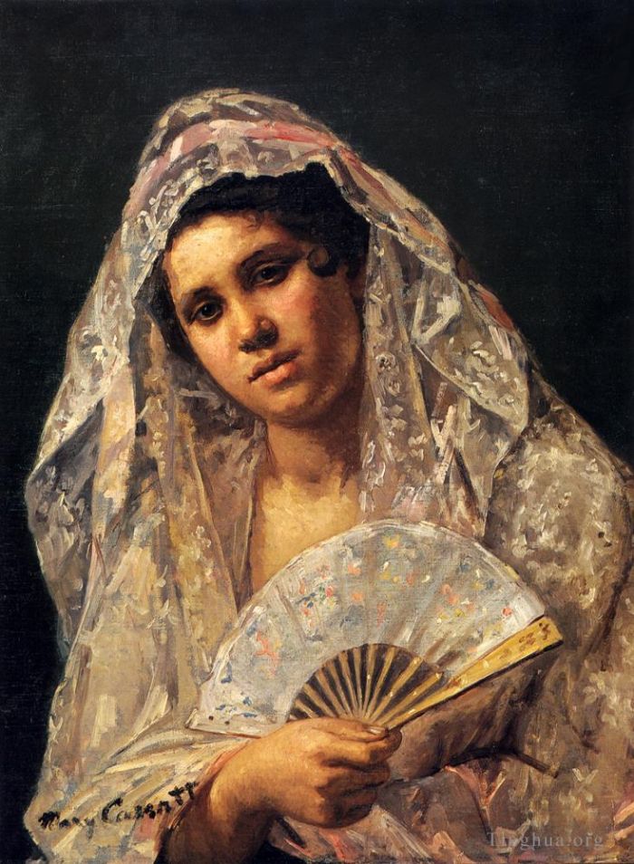 玛丽·史帝文森·卡萨特 的油画作品 -  《身穿蕾丝头巾的西班牙舞者》